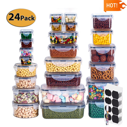 24 Pack Airtight Food Storage Containers Set with Lids, Plastic Leak-Proof Canisters for Cereal Flour Sugar,Bpa Free Leak Proof Plastic Lunch Boxes(Labels & Marker)
