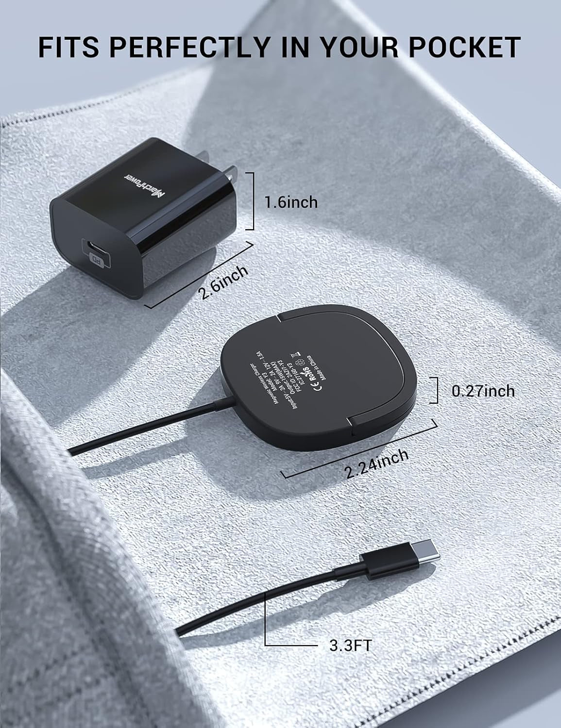 Iphone Magnetic Charger - Super Fast Mag Safe Charging Pad and 20W PD2.0 USB-C Wall Plug Compatible with Iphone 15 14 13 12 Pro Max Series, Airpods Series - Black