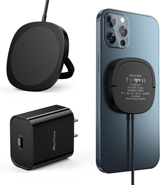 Iphone Magnetic Charger - Super Fast Mag Safe Charging Pad and 20W PD2.0 USB-C Wall Plug Compatible with Iphone 15 14 13 12 Pro Max Series, Airpods Series - Black
