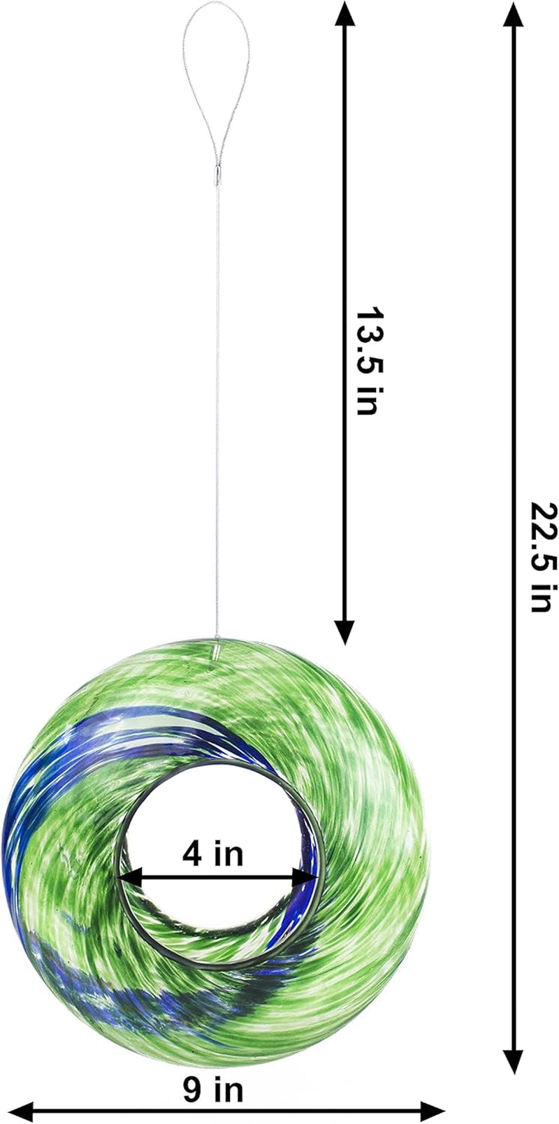 Glass Bird Feeder, New, Unique Bird Feeders for outside with Fly through Circle, Hanging for Outdoor Yard, Porch, Patio, Deck Bird Watching - 9 Inches (Green)