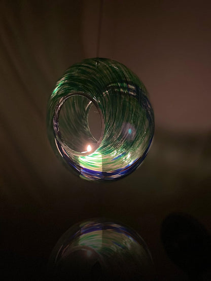 Glass Bird Feeder, New, Unique Bird Feeders for outside with Fly through Circle, Hanging for Outdoor Yard, Porch, Patio, Deck Bird Watching - 9 Inches (Green)